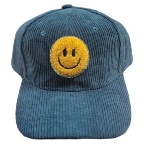 Corduroy Smiley face adjustable hat chenille glitter Patch